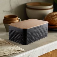 Living and Home Countertop Metal Bread Box Container Bread Bin with Bamboo Lid in Black