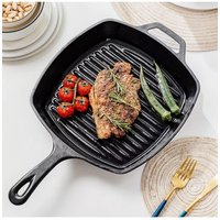 Living and Home Rectangular Cast Iron Grill Pan 27cm Griddle Pan Frying Cookware in Black