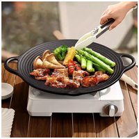 Living and Home 37/43/48CM Pre-Seasoned Round Cast Iron Grill Pan Grilling Griddle Pan Cookware in Black | Size: Small