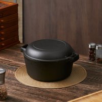 Living and Home 2 in 1 Cast Iron Dutch Oven with Skillet Lid Combo Cooker Pot Pan for Induction, Grill, Stovetop in Black