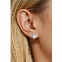MODISHION Women's Heart Shape Stud Earrings with Shell Beads in Gold
