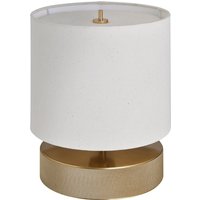 Knurled Round Table Lamp Brass Drum Natural Cotton Metallic