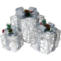 Pegdev Festive Set of 3 Silver LED Xmas Boxes Battery Operated Timer 8 Patterns 60 LEDs