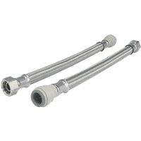 John Guest Braided Hose 500mm - 15mm X 1/2" TC (Pack Of 2) in Silver