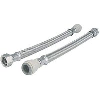 John Guest Braided Hose 500mm - 22mm X 3/4" TC (Pack Of 2) in Silver