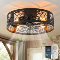 Ceiling Fans Lights Industrial Style Farmhouse Ceiling Fan 50cm Metal Caged Lighting E27 Flush Mount Remote Control 4 Lights