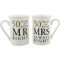 Ivory 50th Anniversary Mr Right & Mrs Always Right Ceramic Mug Gift Set