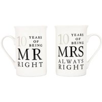 Ivory 10th Anniversary Mr Right & Mrs Always Right Ceramic Mug Gift Set