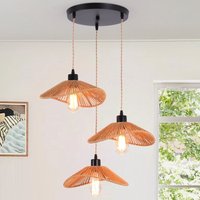 3 Light Rattan Farmhouse Boho Cluster Pendant Light