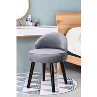 Living and Home Grey Velvet Low Back Dressing Footstool with Wood Legs