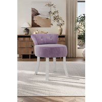 Living and Home Purple Velvet Make Up Chair Dressing Footstool with White Legs
