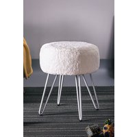 Living and Home Soft Fluffy White Low Chair Dressing Footstool with Metal Leg