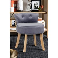 Living and Home Grey Velvet Low Backrest Dressing Stool with Log Color Legs