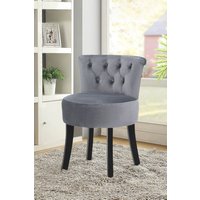 Living and Home Grey Velvet Button Tufted Upholstered Footstool for Dressing Table
