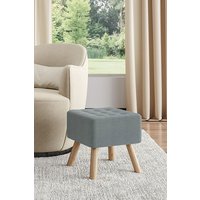 Living and Home Grey Linen Padded Wooden Leg Square Footstool