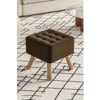 Living and Home Brown Linen Padded Wooden Leg Square Footstool