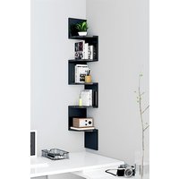 Living and Home 5-Tier Wooden Zigzag Floating Corner Shelves Black Bookshelf