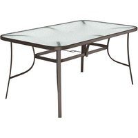 Living and Home Tempered Glass Steel Garden Dining Table in Brown