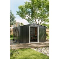 Living and Home 10 x 8 ft Metal Shed Garden Storage Shed Apex Roof Double Sliding Door with Base Foundation, Charcoal Black