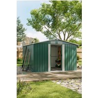 Living and Home 8.5 x 8.5 ft Metal Shed Garden Storage Shed, 4-Vent Heavy-Duty Storage w/ Weatherproof Apex Roof & Double Sliding Doors & Base