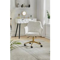 Living and Home Home Office Chair Velvet Effect Swivel Computer Desk Chair with Armrest in Beige