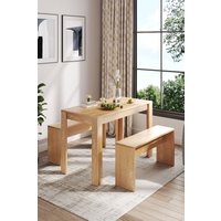 Living and Home 3Pcs Wooden Dining Room Table and Benches Dining Set Furniture Dining Table and Chairs in Brown