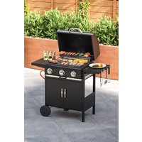 Living and Home Smart 3-Burner Propane Gas Grill with Wheels - 42" Large Outdoor BBQ w/ Warming Rack & Even Heating in Black