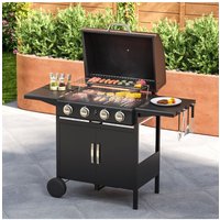Living and Home 4-Burner Propane Gas Grill with Wheels - 51" Smart Outdoor BBQ w/ Warming Rack & Even Heating in Black