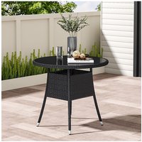 Living and Home 4 Seater Dining Table Garden Wicker Tempered Glass Table with Parasol Hole in Black