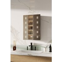 Living and Home Vertical Strip LED Anti-Fog Bathroom Mirror Cabinet with Sensor Switch and Clock in Silver