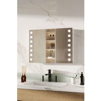 Living and Home Bathroom Horizontal LED Anti-Fog Mirror with Sensor Switch and Clock in Silver