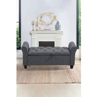 Living and Home Linen Splayed Armrest Storage Ottoman Bench Chaise in Grey