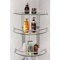 Living and Home 3 Tiers Tempered Glass Corner Shelf with Steel Bathroom Rail Wall Mounted in Silver