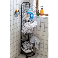 Living and Home 3 Tiers Metal Laundry Basket Wire Storage Dirty Clothes Detachable Basket with 4 Wheels in Black