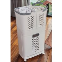 Living and Home 3 Compartment Laundry Baskets Laundry Sorter Rolling Laundry Hamper in White