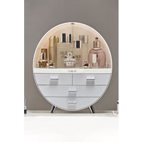 SHEONLY 40CM High Round Transparent Cosmetic Display Box With 4 Drawers Storage Box in Grey