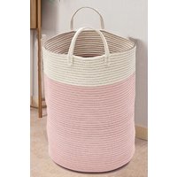 Living and Home 63L Woven Cotton Rope Laundry Hamper Basket Toys Storage with Handlers Pink 50cm H