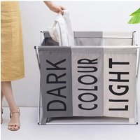 Living and Home Aluminium Foldable Laundry Sorter 3-Section Bathroom Sorting Hamper Basket Organizer in Grey