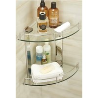 Living and Home 2-Tier Tempered Glass Corner Shelf Bathroom Wall Mounted in Silver