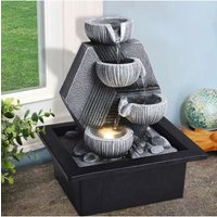Living and Home Resin Feature Tabletop Water Fountain with LED Light in Grey