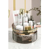 Living and Home 360 Rotating Makeup Storage Cosmetic Organizer Tray with Drawer for Vanity Kitchen Bathroom in Grey