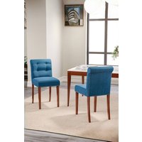 Living and Home Set of 2 Contemporary Buttoned Accent Dining Chair in Blue