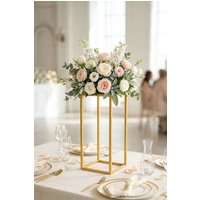 Living and Home 60CM Height Metal Rectangular Flower Stand Wedding Flower Rack in Gold