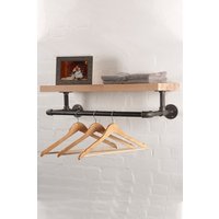 Living and Home 125CM Floating Wall Shelf with Towel Clothes Pipe Rail Garment Rack in Brown