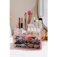 Living and Home Tiered Makeup Organizer Cosmetic Storage Case with Drawers in Pink