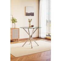 Living and Home Tempered Glass Crossover Round Dining Table 88cm Dia x 75cm H in Clear | Size: 88 cm Dia x 75 cm H