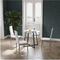 Living and Home Tempered Glass Top Round Dining Table in Clear