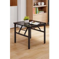 Living and Home 60cm Square Foldable Coffee Table with Marble Effect Top Low Dining Table for Kids in Black