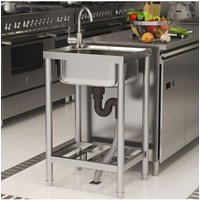 Living and Home Stainless Steel Utility Sink with Shelf for Kitchen Garage Laundry Outdoor in Silver