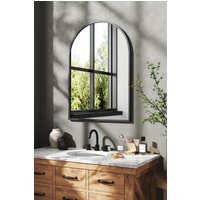 Living and Home 50x 70cm Modern Arched Metal Frame Bathroom Wall Mirror in Black | Size: 50x 70 cm